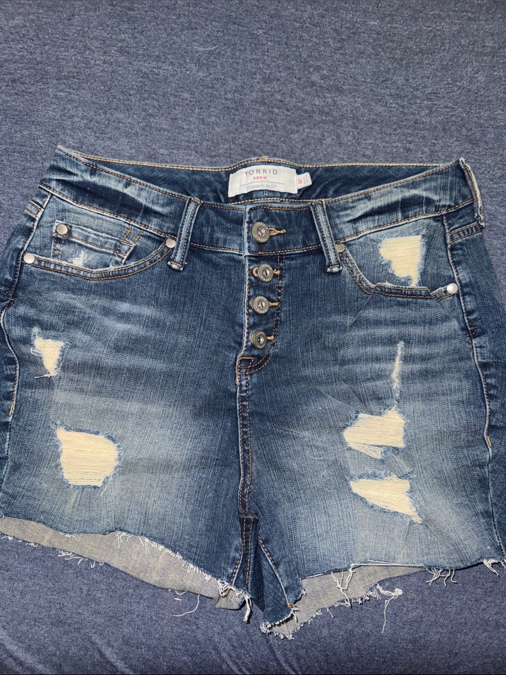 torrid Distressed Dark Blue Boyfriend Denim Shorts